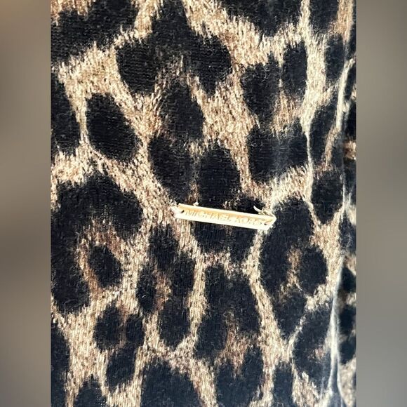 Michael Kors Leopard V-Neck Tunic Sweater M Brown Lightweight Layering Animal - Picture 7 of 10